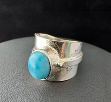 Larimar  Sterling Silver Wide Band Ring Size 8.5