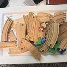 Wooden Train Track Pieces Lot Curves Switches Ramps Accessories w/ Small Figures