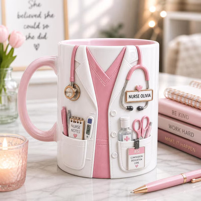 Personalized Nurse Life Embossed Mug, Custom Name Coffee Cup, Nurse Gift Perfect
