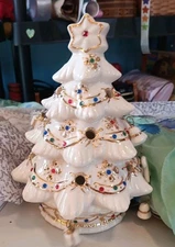 Lifestyle Studios Porcelain Christmas Tree Votive with Gold & Jewel Accents,...