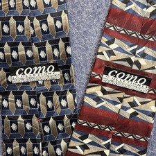 Como Collezione Ties Lot of 2 Mens Silk Necktie Geometric Pattern Italian Silk