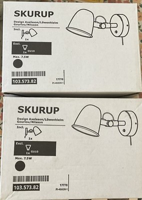 Ikea Set/2 SKURUP 7.5W Adjustable Metal Wall Lamp Sconce Black New 103.573.82