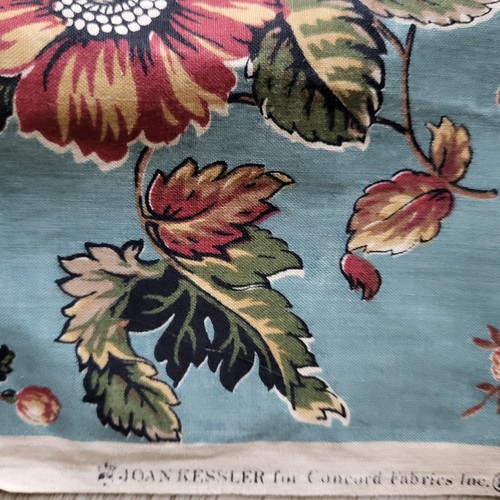 VTG Joan Kessler Concord Fabric Teal Burgundy Green Floral 5.5 Yards 43 W - Picture 13 of 17