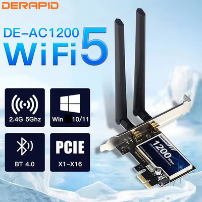 Derapid ac1200 wifi adapter bluetooth dual band 2,4 ghz/5ghz pcie drahtlose