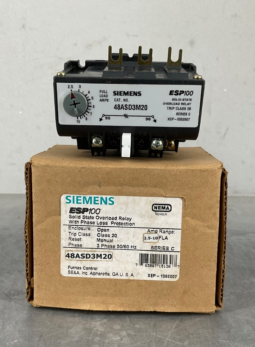 SIEMENS 48ASD3M20 SOLID STATE OVERLOAD RELAY CLASS 20 3P 2.5-10 FLA NEW