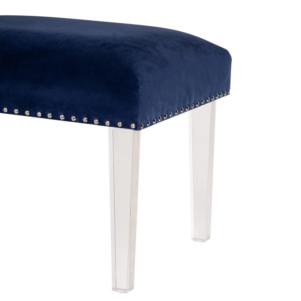 Скамья Whitecrest оттоманка с прозрачными акриловыми ножками 24 дюйма синий бархат - Изображение 4 из 4