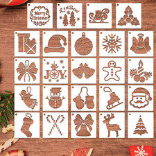 24 Pcs Christmas Stencils for Painting on Wood, Small Reusable Snowflake Santa C