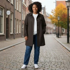 Esprit Womens Size 1X Black Water Repellent Button Up Trench Coat Jacket