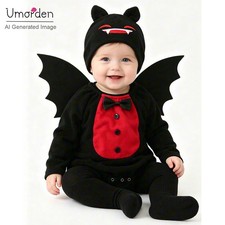 Infant Baby Boys Girls Halloween Bat Costume Romper Bodysuit Wings Hat 3pcs Set
