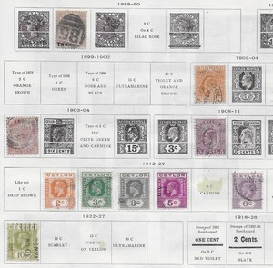 10 Ceylon Stamps from Quality Old Antique Album 1888-1927