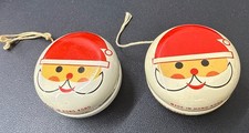 Vintage 2 Metal Santa Yo-Yo Set Hong Kong Christmas Ornament Decor