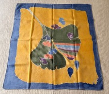 Vintage pure silk hand painted/ hand rolled hem XL scarf, blue/ Yellow