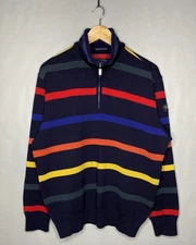Paul & Shark 1/4 Zip Sweater Cool Touch Striped Sz XL Wool Yachting Fisherman