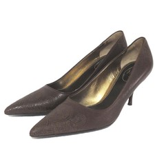 PRADA Leather Embroidered Pointed Toe Pumps, Size 37.5 Brown Women USED