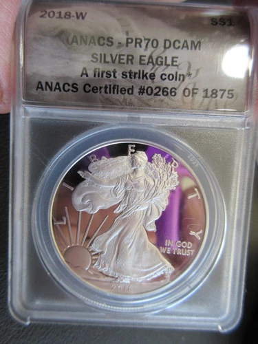 2018W $1 American Silver Eagle ANACS PR70 DCAM FIRST STRIKE #266 OF 1875