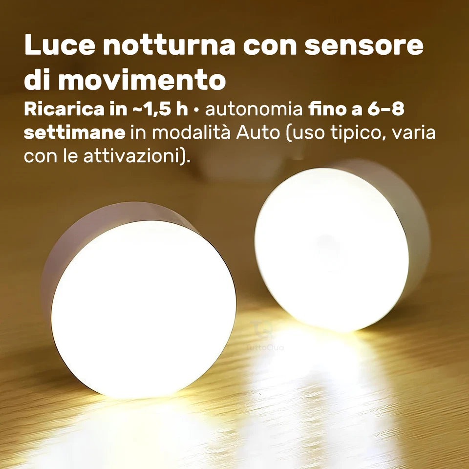 Luce LED Sensore di Movimento Intelligente Luci da Interno Casa Ricaricabile USB - Immagine 2 di 4