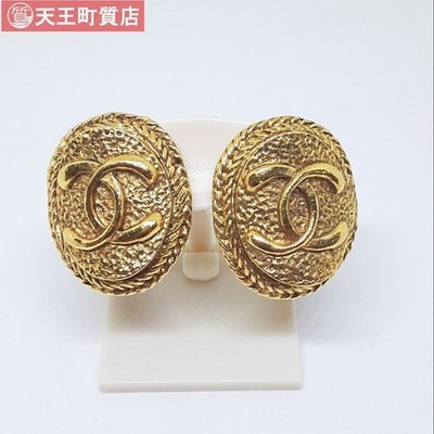 CHANEL Earrings Coco Mark Gold Vtg. Used