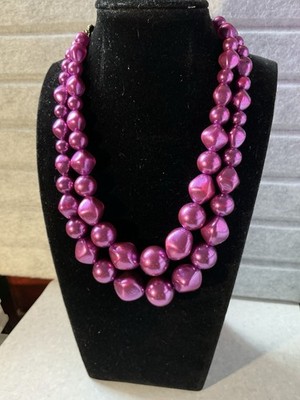 Very Berry Fuchsia Double Strand Baroque Style Tapered Beads Choker Necklace