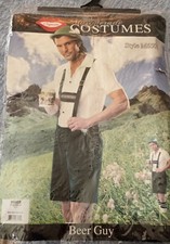 Oktoberfest Bavarian Lederhosen Beer Guy Costume S/M Green/White 4 pieces