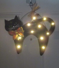 Lighted Wooden Halloween Black Cat Door/Wall Hanging  Plaque Sign  New