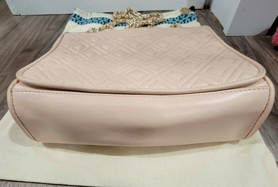 Tory Burch Purse Pink Gold Chain Quilted Leather Flap Shoulder Bag