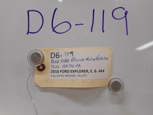 2010 FORD EXPLORER REAR HVAC BLOWER MOTOR RESISTOR - Picture 2 of 7