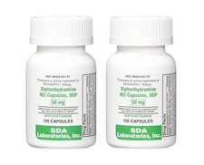 DIPHENHYDRAMINE 50MG 100ct capsules, SDA LABS, Allergy Relief 2 Pack