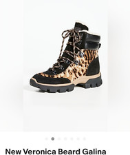 NEW VERONICA BEARD "GALINA" SHEARLING-LINED LEOPARD LEATHER HIKING BOOTS SIZE: 6