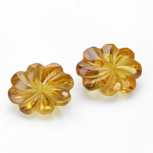 4.10Cts 100% Natural Genuine Citrine Oval Flower Carving Matching Pair - Picture 4 of 5
