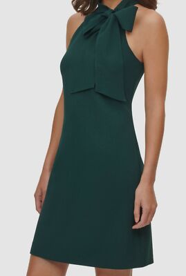 Vince Camuto Women Green Solid Halter Neck Bow Sleeveless Shift Dress Size 6 Vince Camuto Women Green Solid Halter Neck Bow Sleeveless Shift Dress Size 6