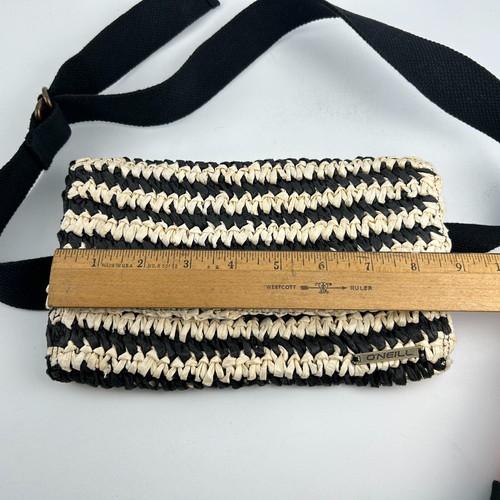 O’Neill Shelling Waist Bag Black & Cream Straw Raffia Adjustable Sling Bag - Picture 10 of 13