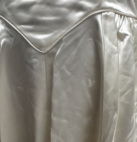 Vintage 40s Candlelight Liquid Satin Wedding Dress Ivory Beaded Train S/M - Picture 10 of 15