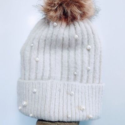 NWT IN BOX STEVE MADDEN LIGHT GREY KNIT BLING HAT/BEANIE & SCARF