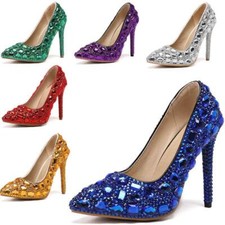 Women's Wedding Rhinestones High Heels Slip On Pointy Toe Party Pumps Shoes New