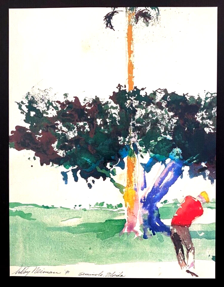 LEROY NEIMAN + SEMINOLE GOLF + 1991 + IMPRESIÓN FIRMADA ENMARCADA 14X11 pulgadas Foto 2 de 3