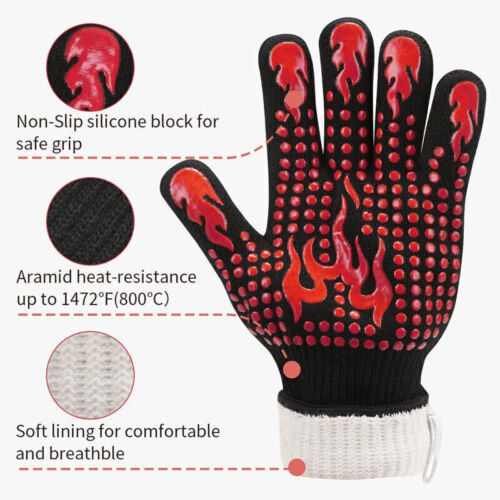 1 Pair Extreme Heat Resistant Mitts Cooking BBQ Grilling Oven Gloves 1472°F - Picture 4 of 11