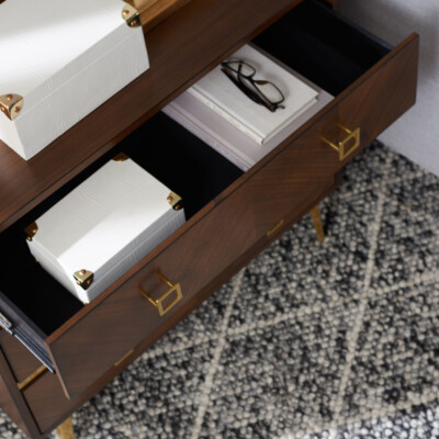 SAFAVIEH Katia 3-Drawer Chest | Walnut / Gold |