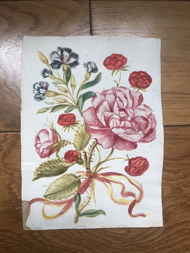 ÉCOLE FRANÇAISE DESSIN ANCIEN GOUACHE SUR VÉLIN FLEURS XVIII 18eme MINIATURE - Photo 2/4