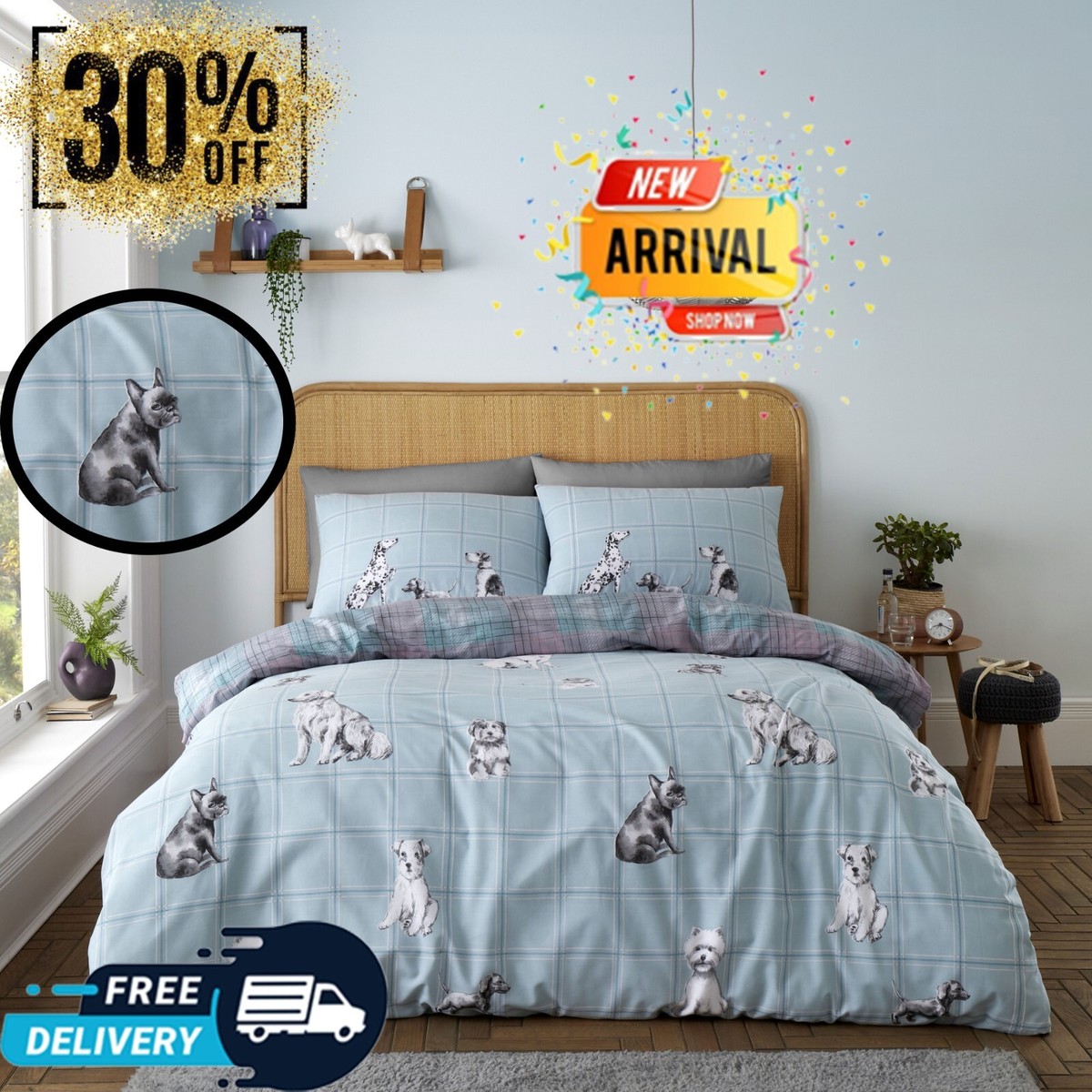 Dog Lovers Duvet Cover Set Reversible Printed Quilt With matching Pillow  Cases