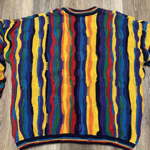 Vintage Tundra Canada Coogi Style 3D Sweater Multicolor Rainbow 90s Size Medium - Picture 8 of 10