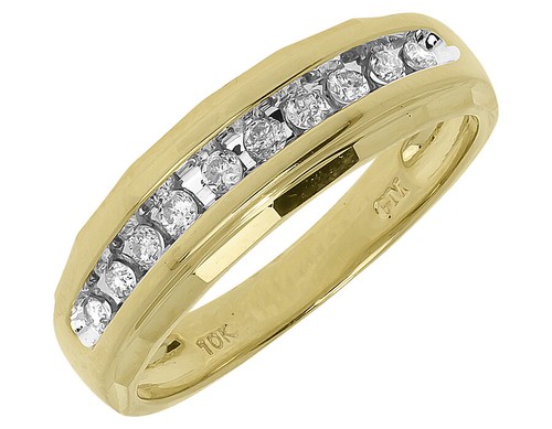10k Gelbgold Herren 1 Reihe Echter Diamant Ehering Ring 1/4 ct - Bild 1 von 5