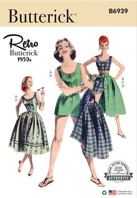 Schnittmuster Retrokombi 50er Jahre, Playsuit, Rock Butterick b6939 32-40/42-50