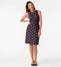 New J Crew Violet Butterfly Navy Jacquard Sleeveless Sheath Dress 2