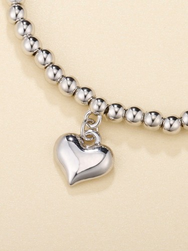 Bracciale Cuore Acciaio Sfere Perline con Cuore Charm - Foto 21 di 24
