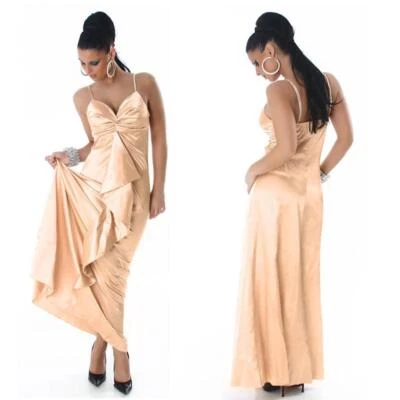 Glamouröses Gala Abendkleid aus edlem Satin Aprikot #AK363 - Bild 1 von 4