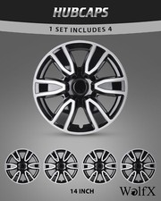 14 Set Of 4 Sliver Black Lacquer Wheel Covers Full Rim Snap On Hub Caps R14