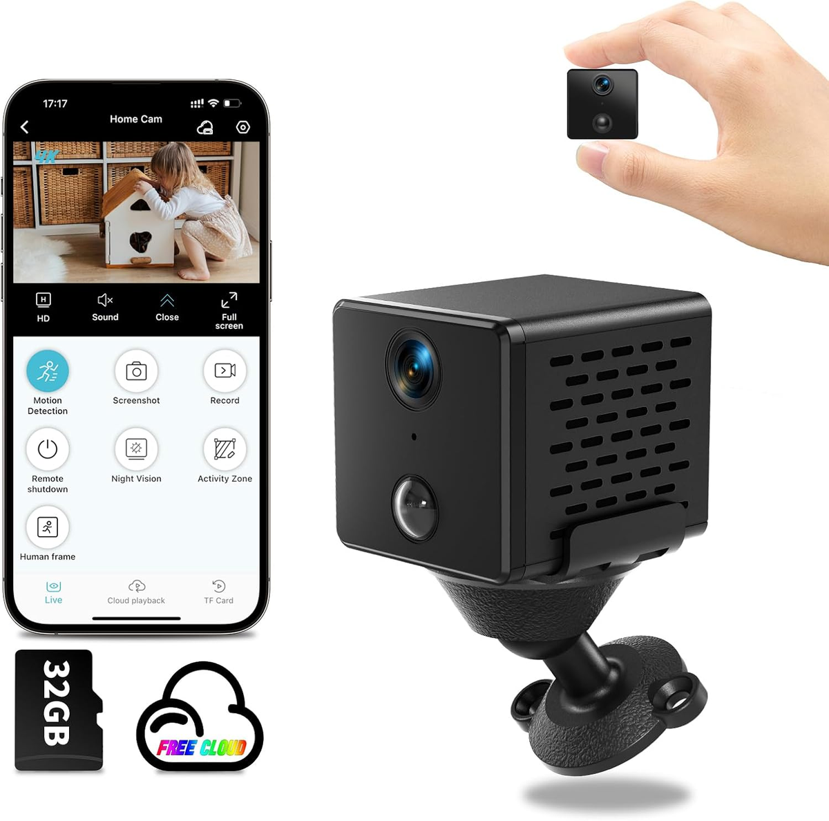 Mini WiFi Security Camera - 1080P HD Indoor/Outdoor With Night Vision For Baby, Pet, Or Home Monitoring (Works With Smartphone)