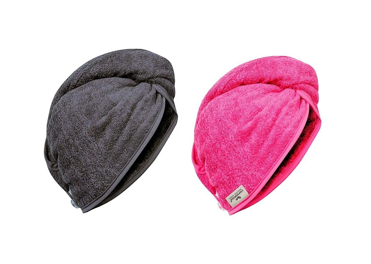 2x Haarturban Haar-Turban grau + pink 100% Baumwolle fester Halt für Kuren Föhn