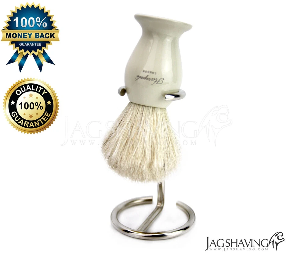 HARYALI LONDON Herren Rasierset Weiß Dachs Rasierpinsel mit Edelstahl Pinselständer