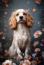 COCKER SPANIEL ART PRINT, Floral Pet Portrait, Dog Poster, Puppy Home Decor E209